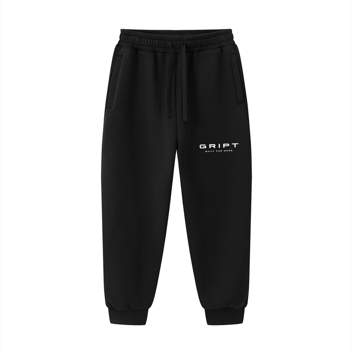GRIPT FW26 Heavyweight Joggers in black, front view with GRIPT wordmark on the thigh