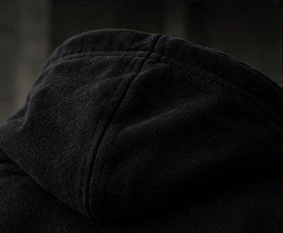 Lined hood detail on the GRIPT FW26 heavyweight fleece hoodie